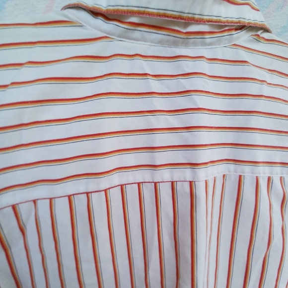 Vintage Separate Issue White Button-down with Orange and Yellow Stripes - Picture 6 of 9